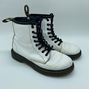 Dr. Martens Kid's Girl's size 3 White Combat Moto Zip-Up Boots Biker Leather